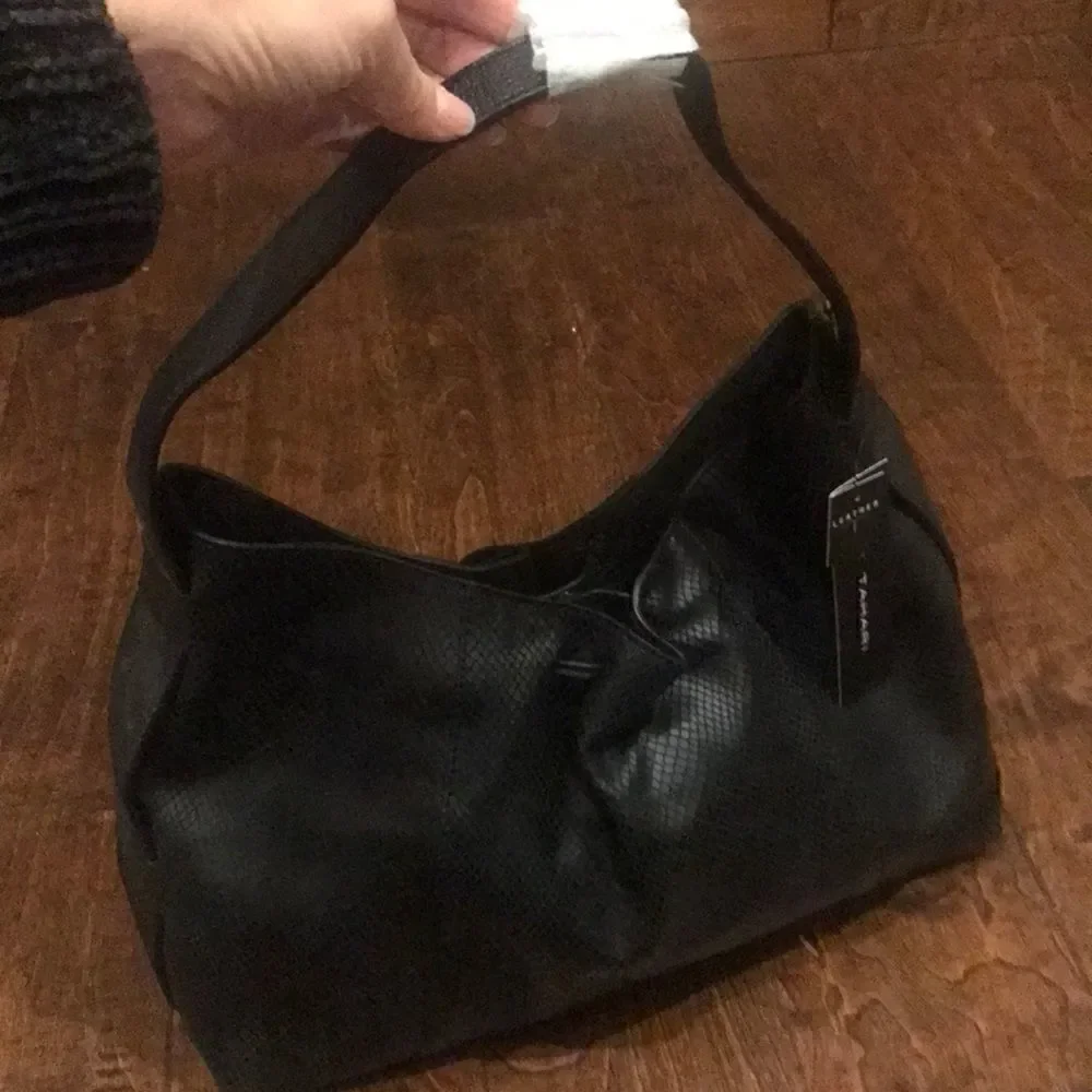 Tahari Liza Hobo black animal print leather, NWT!